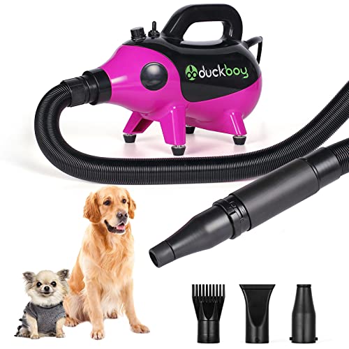 DUCKBOY Dog Dryer, High Velocity Pet Hair Dryer with 3.2HP Adjustable Speed and Temperature (35°C-70°C), Professional Dog Hair Force Dryer Blower for Grooming, Noise Reduction, 3 Nozzle