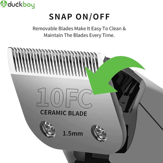 DUCKBOY 10FC Blade Dog Grooming Clipper Replacement Blades Compatible with Andis Series,Oster Classic 76/Star-Teq Clippers,Detachable Ceramic Blade & Stainless Steel Blade(1/16-Inch,1.5 mm)